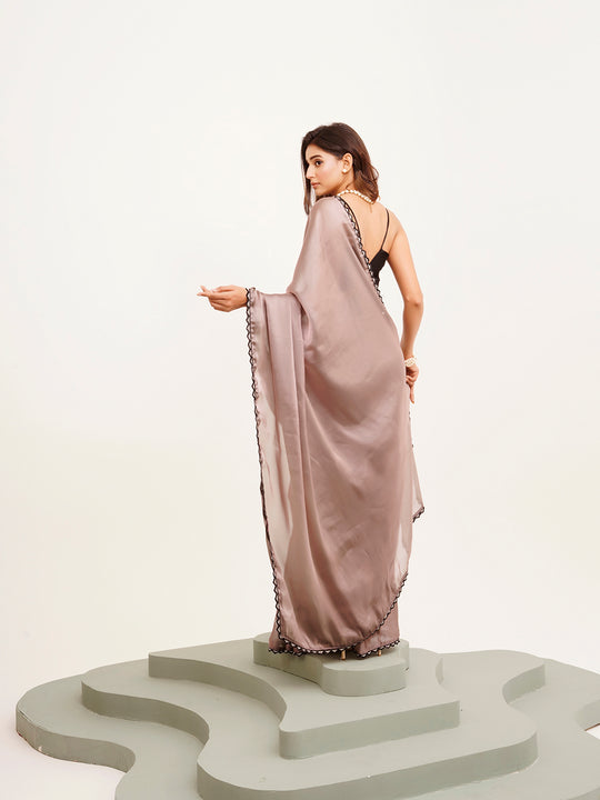 Metallic Grey Embellished Silk Blend Saree