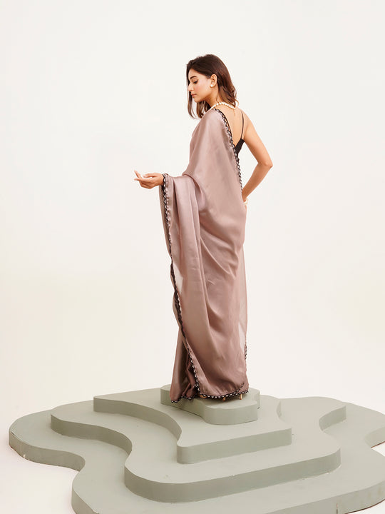 Metallic Grey Embellished Silk Blend Saree