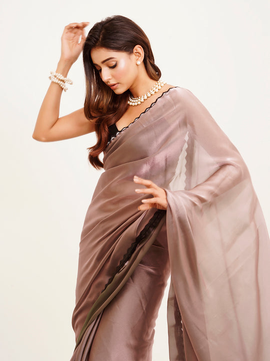Metallic Grey Embellished Silk Blend Saree