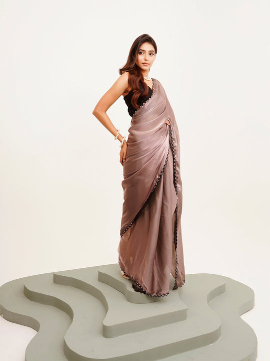 Metallic Grey Embellished Silk Blend Saree