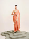 Peach Embellished Sequinned Satin Saree