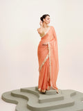 Peach Embellished Sequinned Satin Saree
