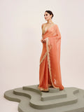 Peach Embellished Sequinned Satin Saree