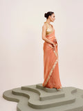 Peach Embellished Sequinned Satin Saree