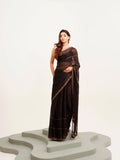 Black Embellished Beads And Stones Organza Saree