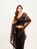 Black Embellished Beads And Stones Organza Saree