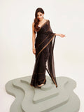 Black Embellished Beads And Stones Organza Saree