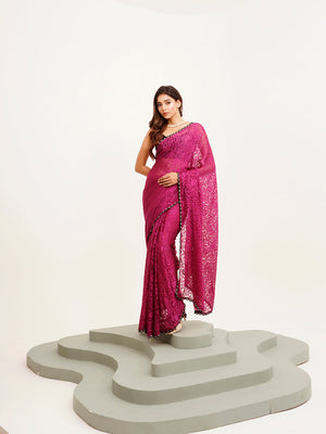 Wine Embellished  Brasso Saree