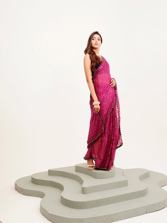 Wine Embellished  Brasso Saree