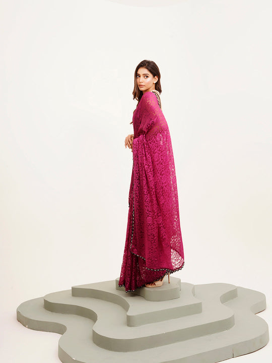 Wine Embellished  Brasso Saree