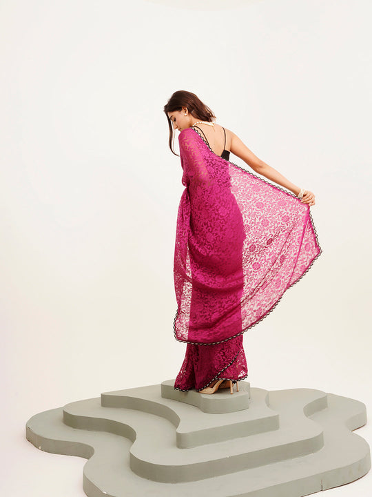 Wine Embellished  Brasso Saree
