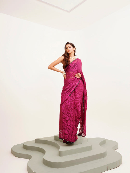 Wine Embellished  Brasso Saree