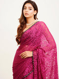 Wine Embellished  Brasso Saree