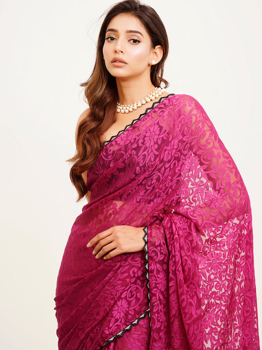 Wine Embellished  Brasso Saree