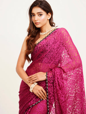 Wine Embellished  Brasso Saree