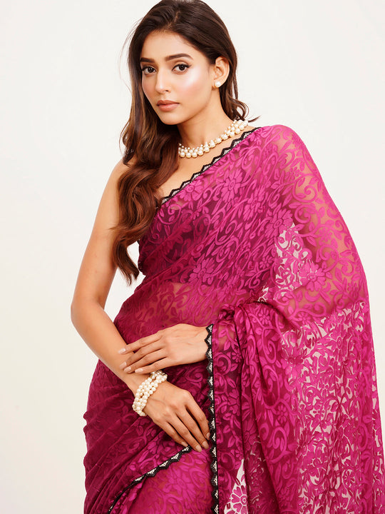 Wine Embellished  Brasso Saree