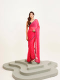 Pink Embellished Sequinned Designer Lace Brasso Saree