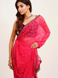 Pink Embellished Sequinned Designer Lace Brasso Saree