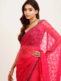 Pink Embellished Sequinned Designer Lace Brasso Saree