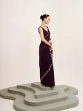 Wine Embellished Beads And Stones Partywear Satin Saree