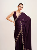 Wine Embellished Beads And Stones Partywear Satin Saree