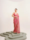 Pink Sequinned Lace Tissue Saree