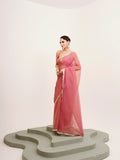 Pink Sequinned Lace Tissue Saree