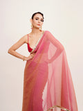 Pink Sequinned Lace Tissue Saree