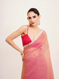 Pink Sequinned Lace Tissue Saree