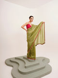 Green Sequinned Designer Lace Tissue Saree