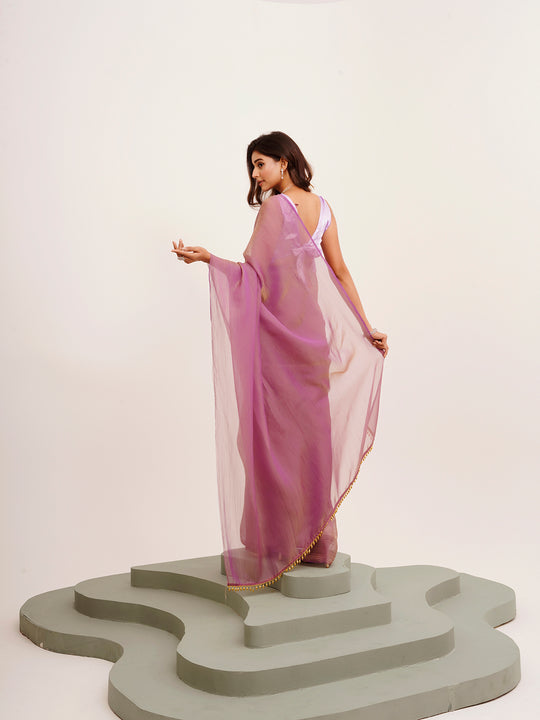 Lavender Solid Tissue Saree