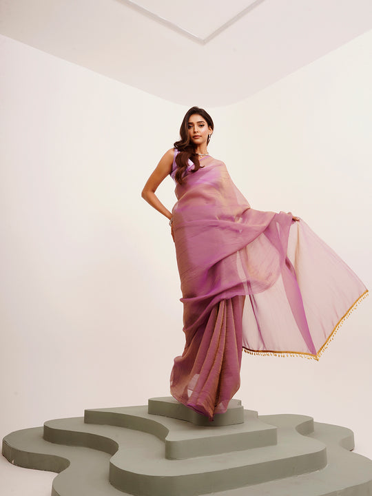 Lavender Solid Tissue Saree