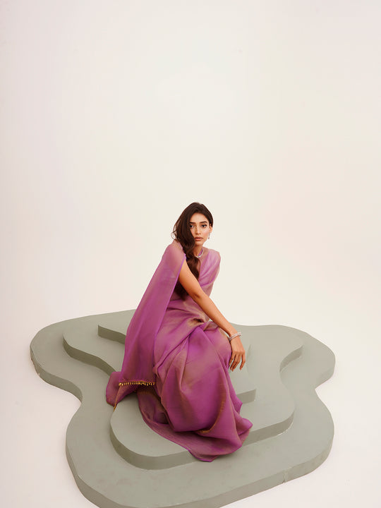 Lavender Solid Tissue Saree