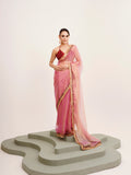 Pink  Sequinned Designer Lace Tissue Saree