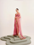Pink  Sequinned Designer Lace Tissue Saree