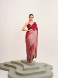Pink Embellished Beads And Stones Chiffon Saree