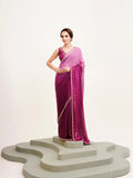 Pink Ombre Beads And Stones Satin Saree