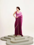 Pink Ombre Beads And Stones Satin Saree