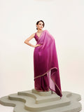Pink Ombre Beads And Stones Satin Saree