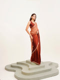 Maroon Ombre  Embellished Beads And Stones Satin Saree