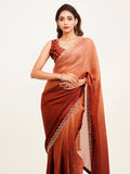 Maroon Ombre  Embellished Beads And Stones Satin Saree