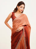 Maroon Ombre  Embellished Beads And Stones Satin Saree