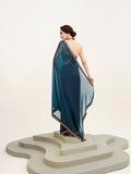 Teal Embellished Beads And Stones Partywear Satin Saree