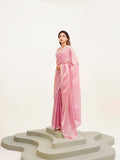 Pink Embellished Beads And Stones Partywear Satin Saree