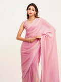 Pink Embellished Beads And Stones Partywear Satin Saree