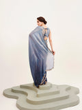 Blue Ombre Embellished Beads And Stones Satin Saree