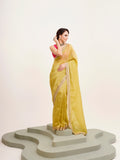 Lime Yellow Embellished Solid Saree