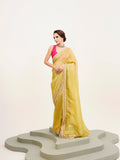 Lime Yellow Embellished Solid Saree