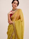 Lime Yellow Embellished Solid Saree
