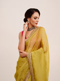 Lime Yellow Embellished Solid Saree